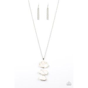 Paparazzi On The ROAM Again White natural Rock Silver Chain Necklace Earrings